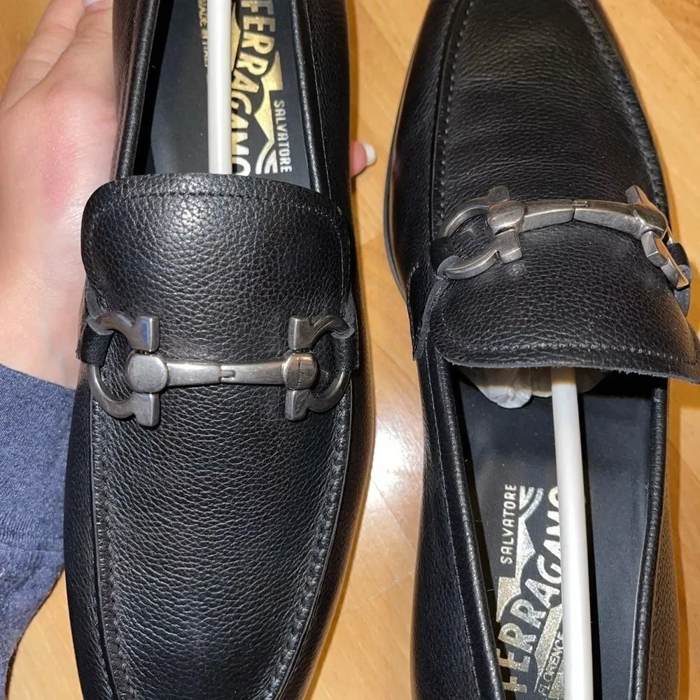Mens Black Leather FERRAGAMO Loafers Mens Black Leather FERRAGAMO Loafers